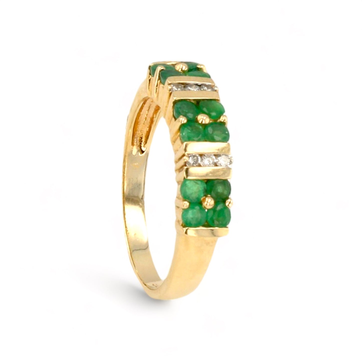 14K Yellow gold natural emerald clover ring-33777