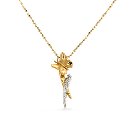 Yellow 14k gold chain diamond 3D butterfly necklace