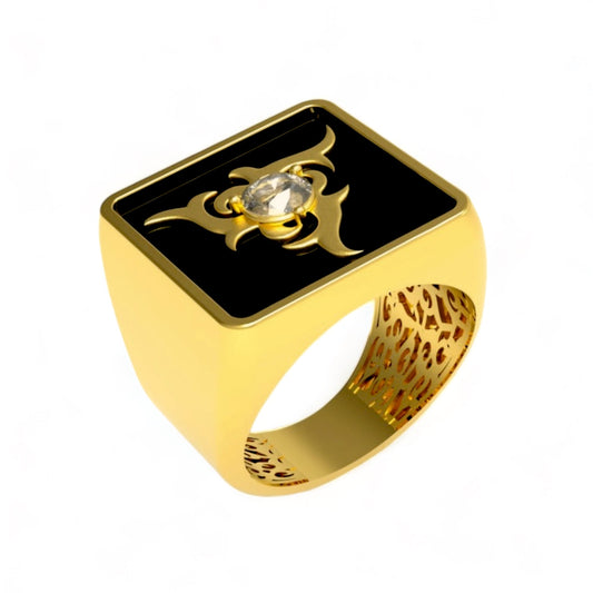14K Yellow solid gold spinning 0.50CT diamond accent enamel ring-63838