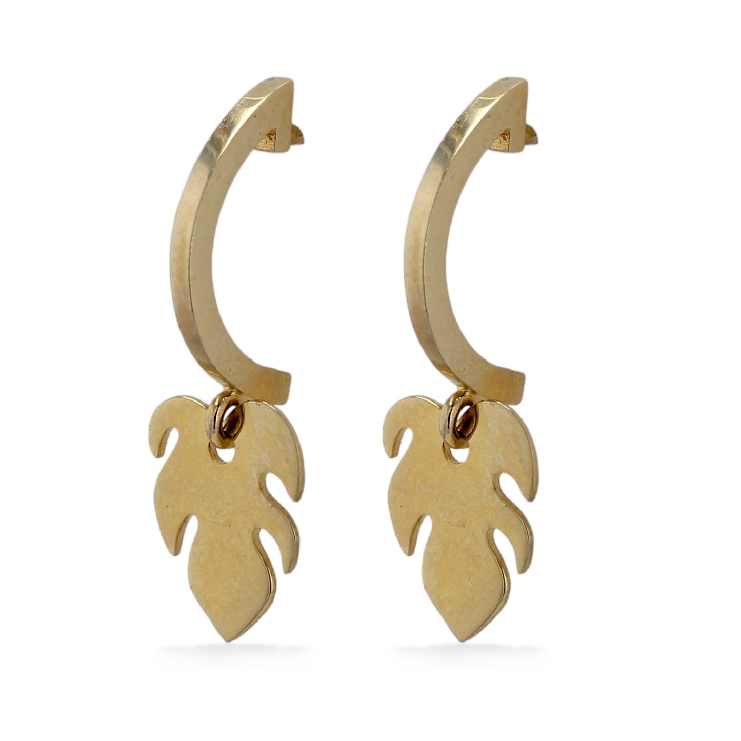 14K yellow gold dangle leaf earrings-223519