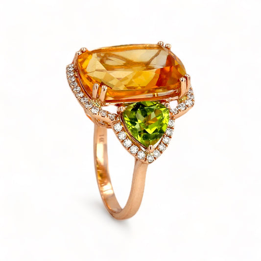 14K rose gold halo natural citrine peridot and diamonds EFFY brand ring-31888
