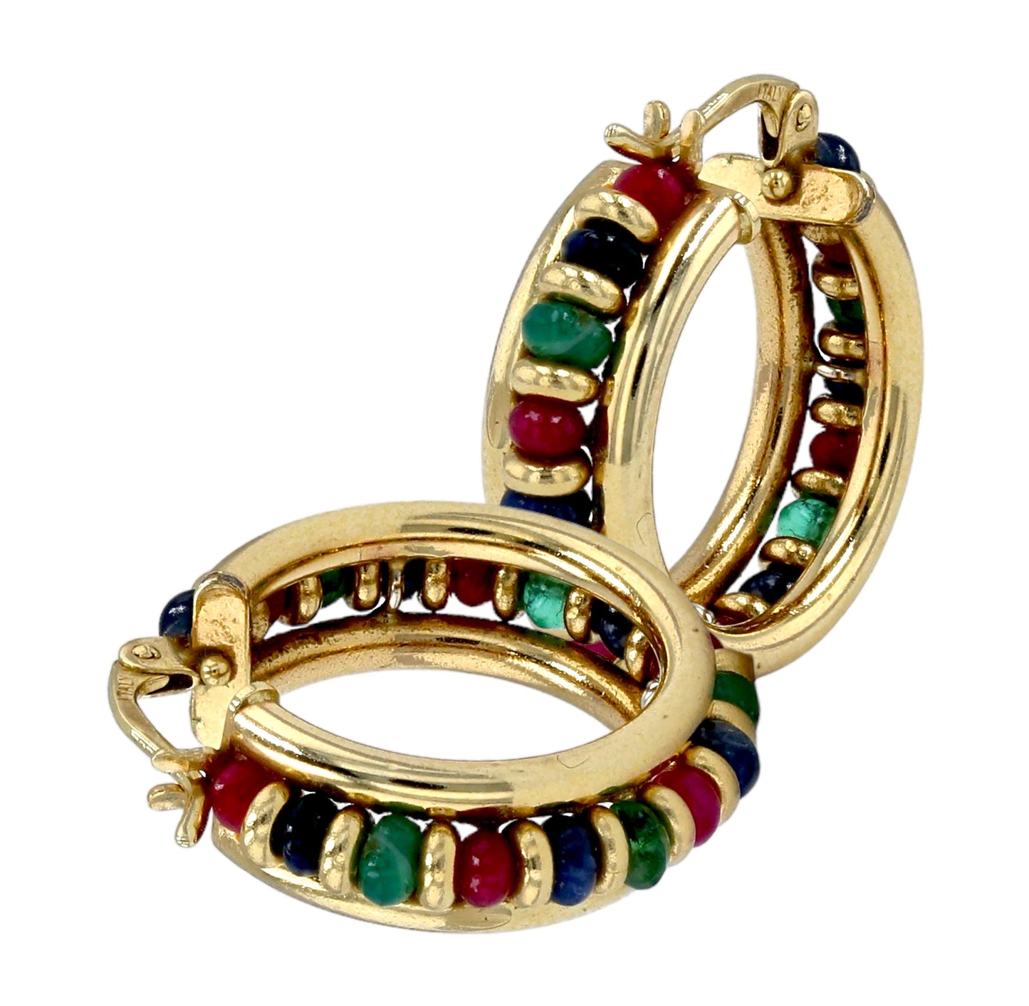 Gold 14k hoops multicolor stones