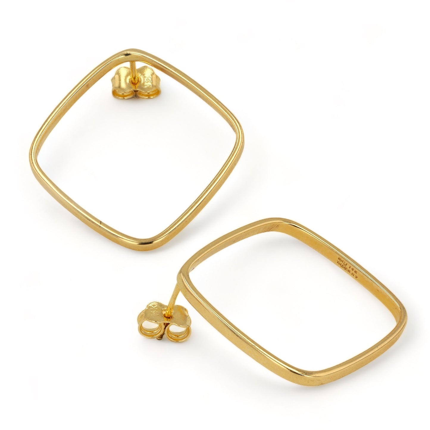 14K Yellow gold minimalist square studs earrings-11506