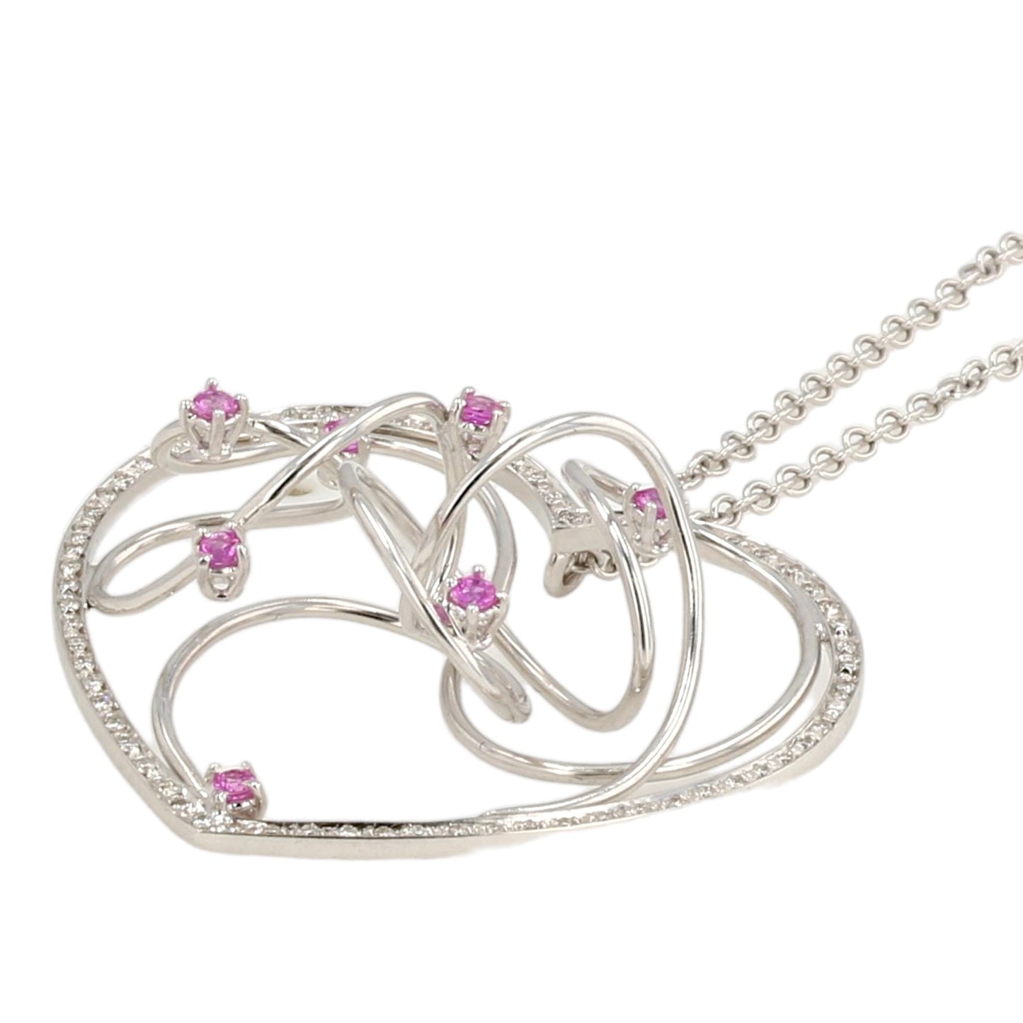 18K white forever love necklace pink sapphire accent-17532