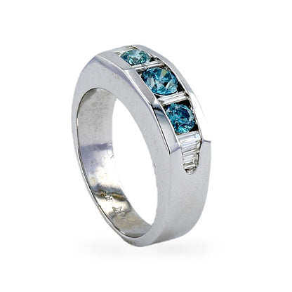 14K white gold blue diamond 1CT man solid band ring