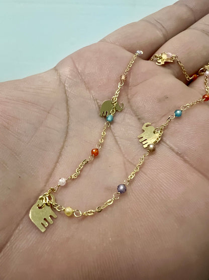 14K Yellow gold multicolor Anklet elephant charms-63848