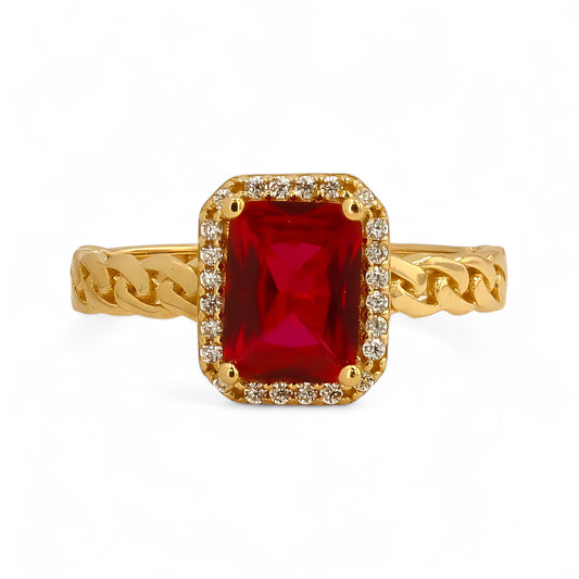 14K Yellow gold link ruby cz halo ring-152738