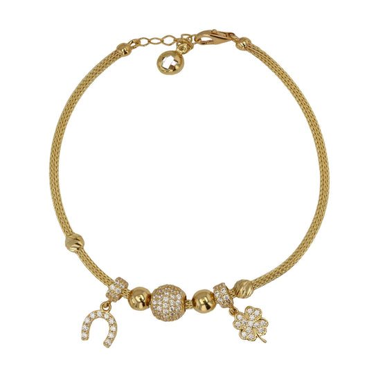 14K Yellow gold braids charms bracelet-316266