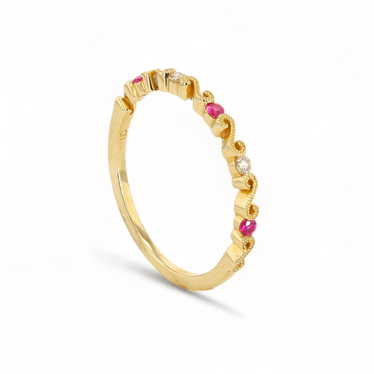 14K Yellow gold infinity Ruby and diamond band ring-10003