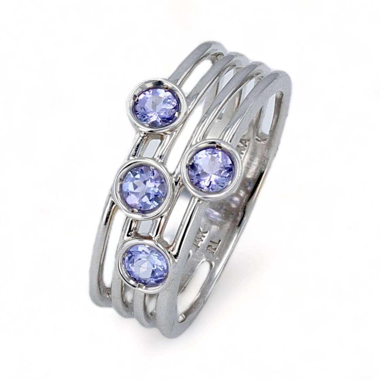 14K White gold dots purple tanzanite row ring-15146