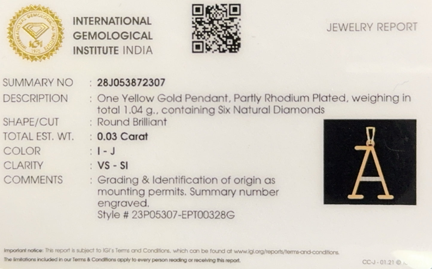 18K solid Yellow gold natural diamonds A letter with IGI Certificate FREE chain