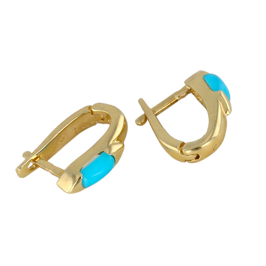 10k yellow gold turquoise earrings-52939