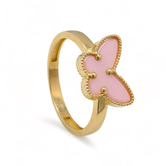 14K Yellow gold pink agate butterfly ring-227075