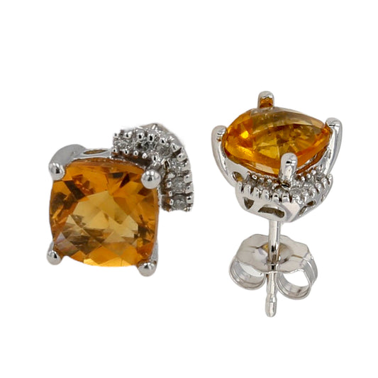 10k white gold citrine diamond’s studs earrings-10473