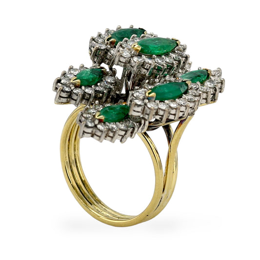 18k Emerald and Diamond yellow gold bonsai ring