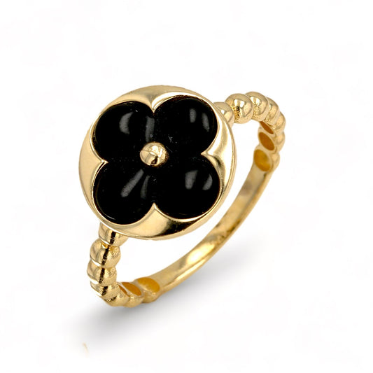 14K Yellow gold black clover ring-226730