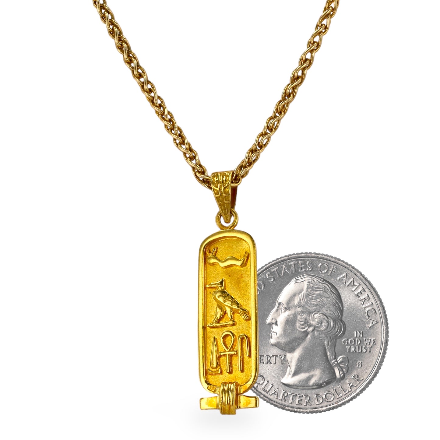 Chain 14k with 18K Gold Hieroglyphic
Cartouche Pendant