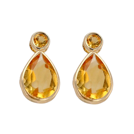 14K Yellow gold drop tear citrine studs earrings-E500
