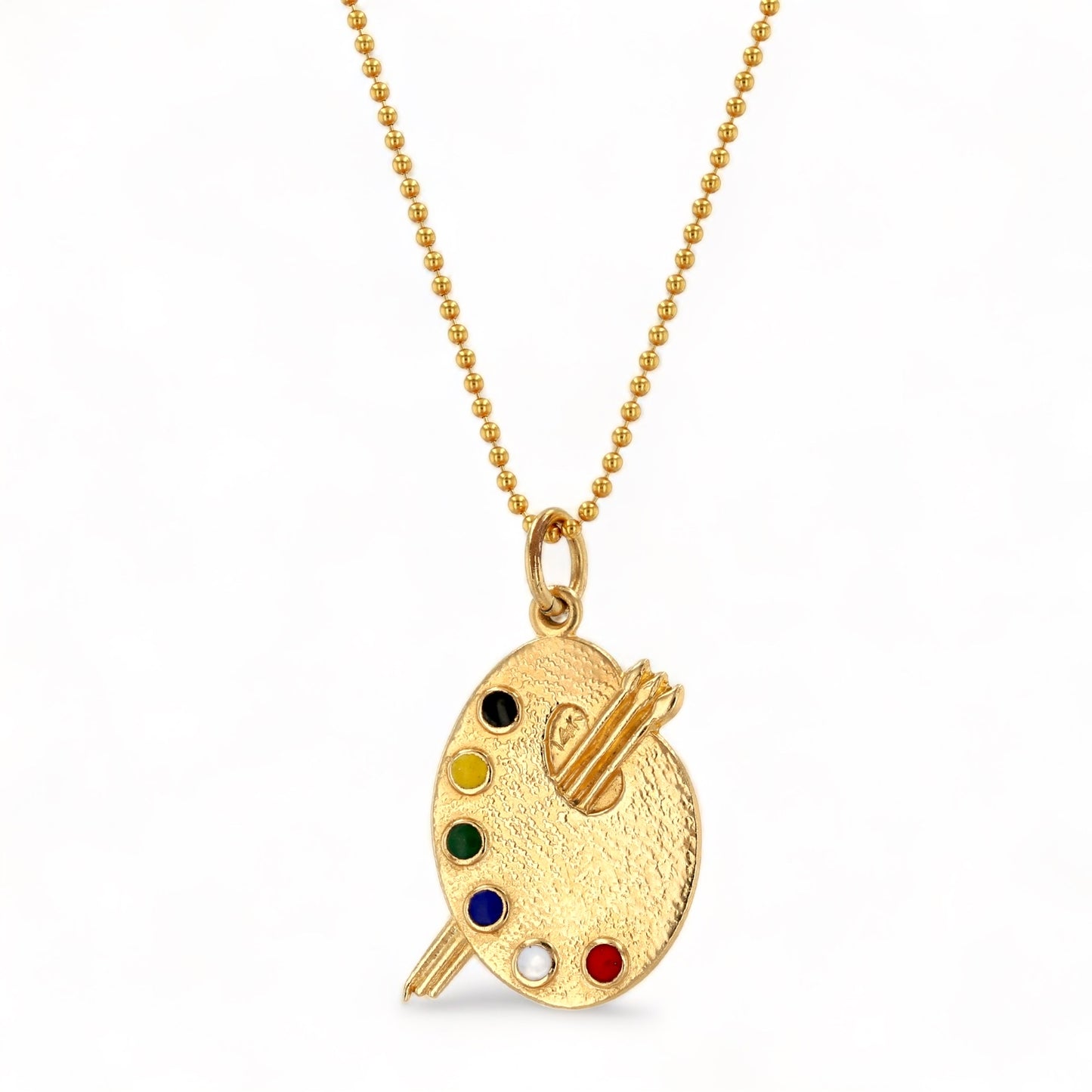 14K Yellow gold solid painting board enamel accents necklace-5380