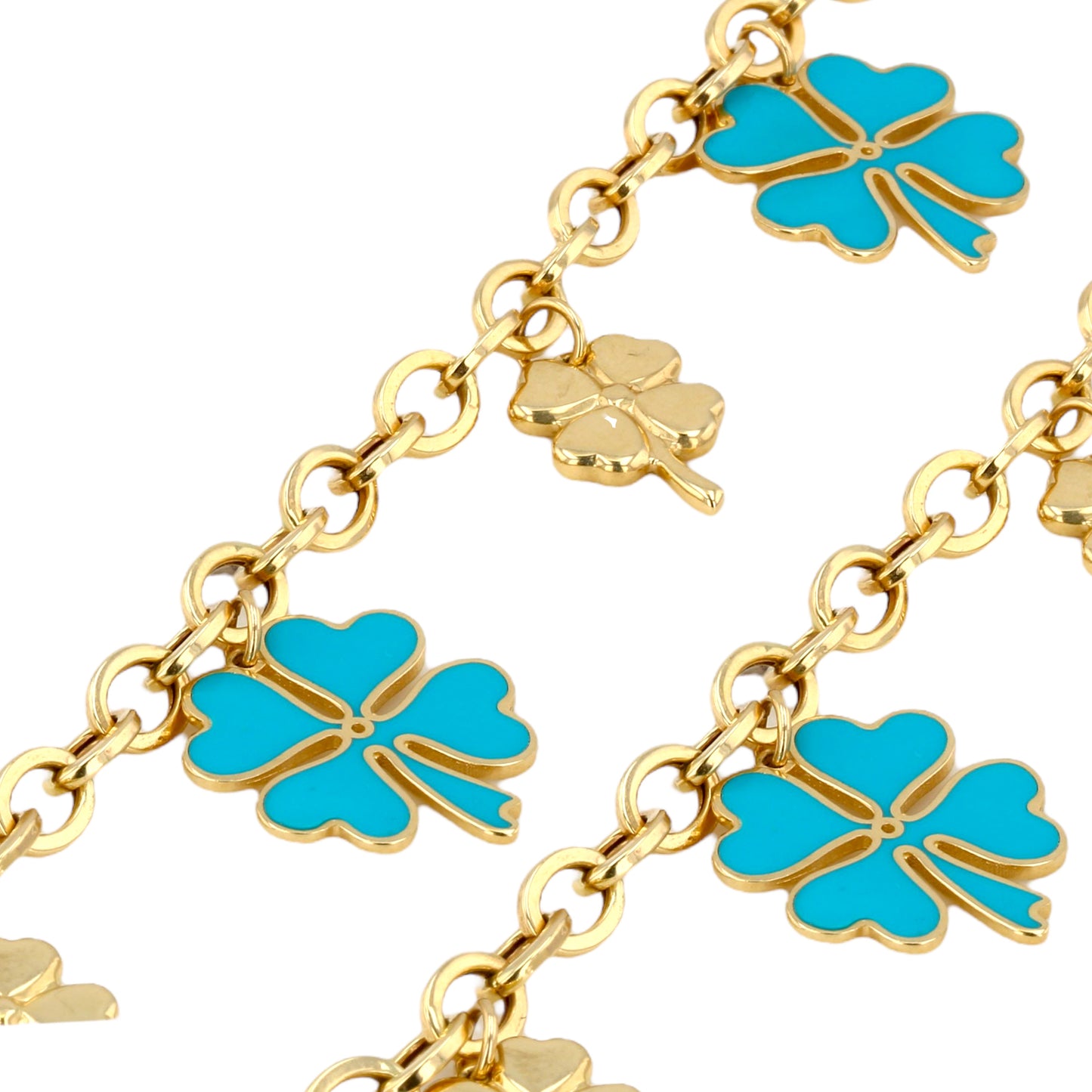 14K Yellow Gold Blue Enamel Clover Bracelet - 1019