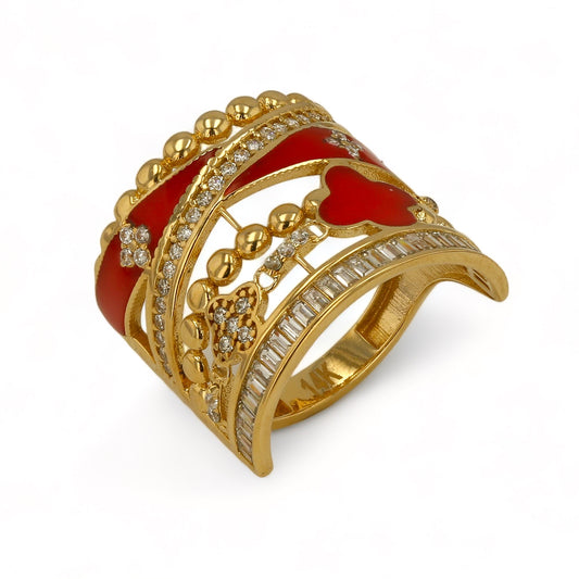 14K Yellow gold red clover bypass ring-227243