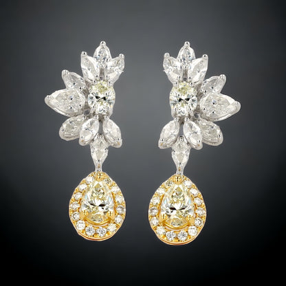 White 14k gold drop tear diamond earrings