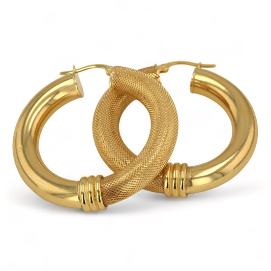 10K yellow gold texture hoops earrings-227255