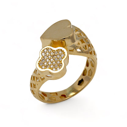 14K Yellow gold heart and clover ring-227070