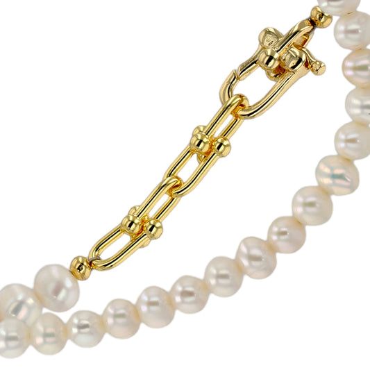 14K Yellow gold fresh water real pearl necklace-23907