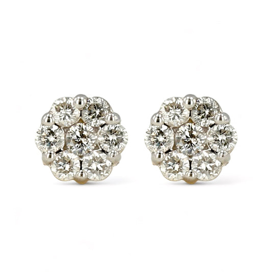 14K Yellow gold cluster 1CT diamond studs earrings screw back-572838