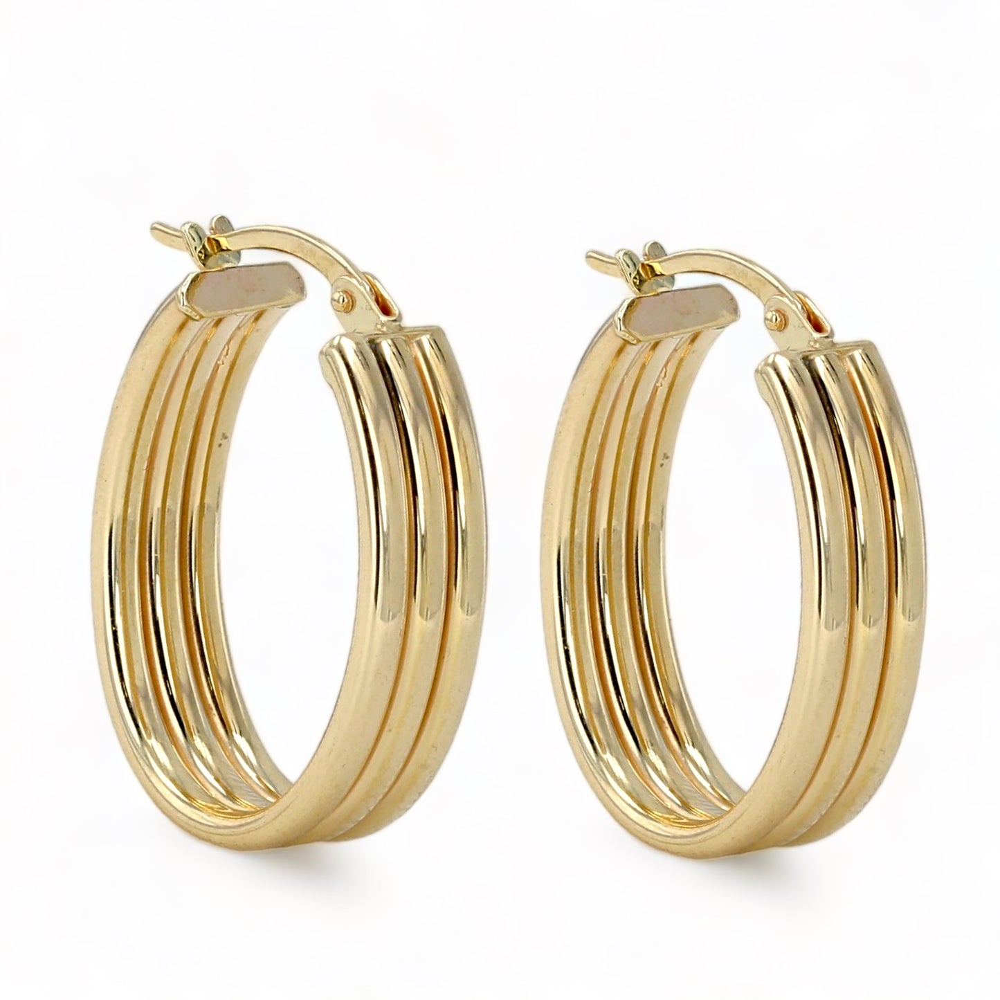 14K Yellow gold Oval tube hoops earrings-226194