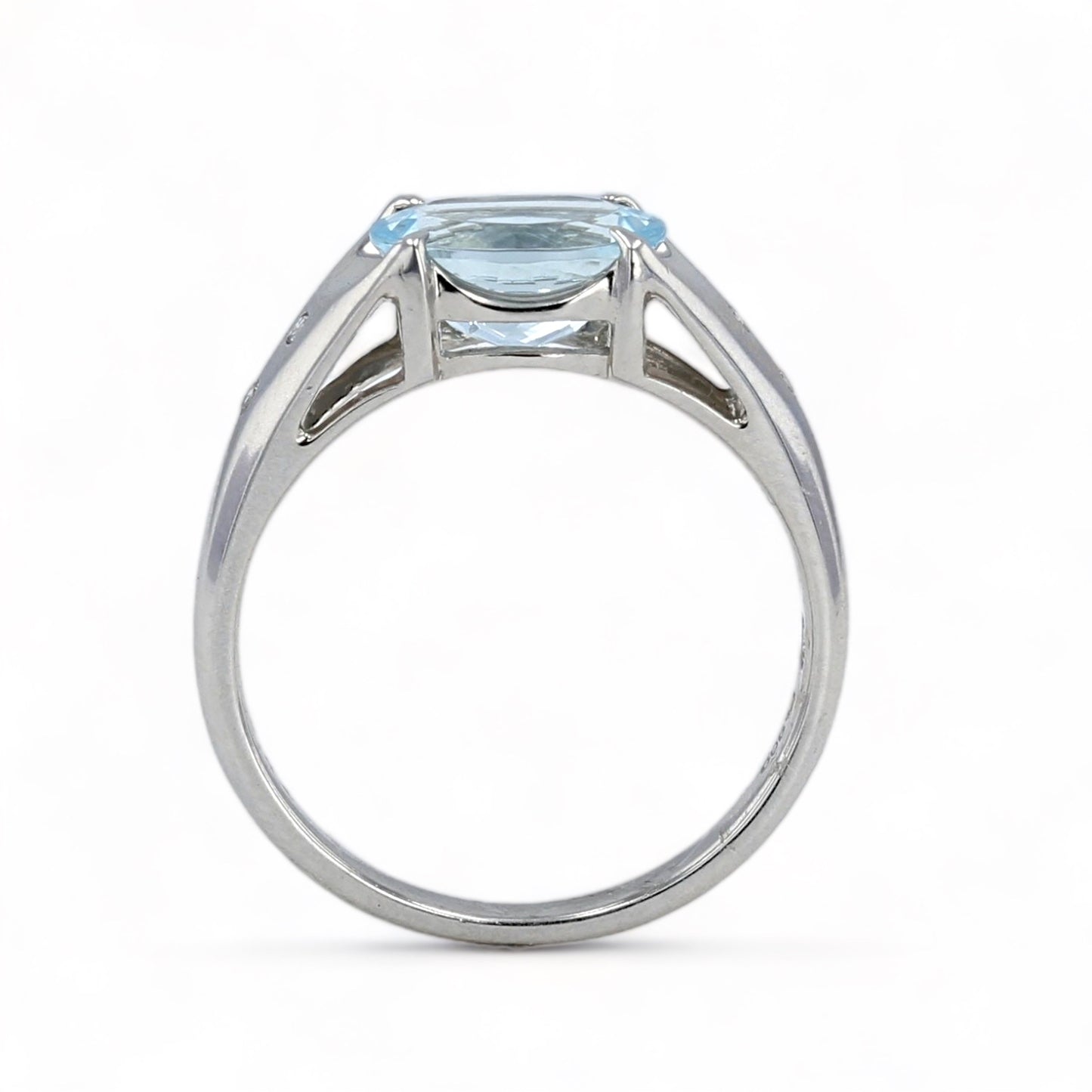 Platinum oval real aquamarine with diamonds solitary ring-23354