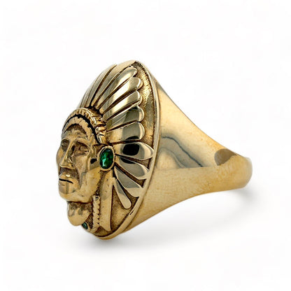 10K yellow gold oval Indian green stone accent ring-206885
