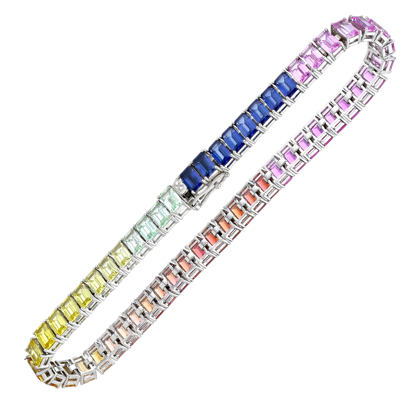 18k White gold solid rainbow color sapphire bracelet-52889