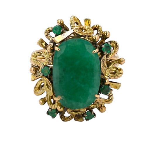 Yellow 14k gold huge rough emerald vintage ring
