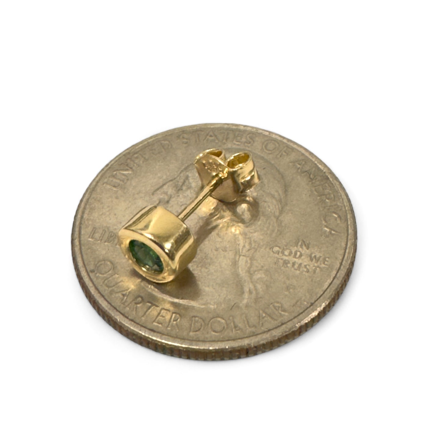 14K Yellow gold green bezel studs earrings-227400