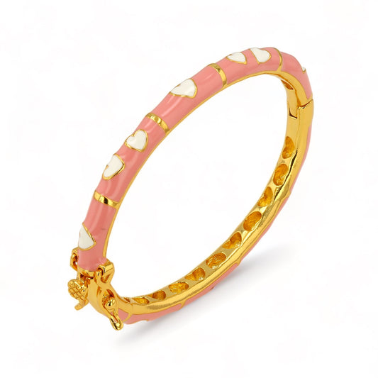 Baby mix pink heart enamel bangle 18k gold bounding handcrafted Italy-72840