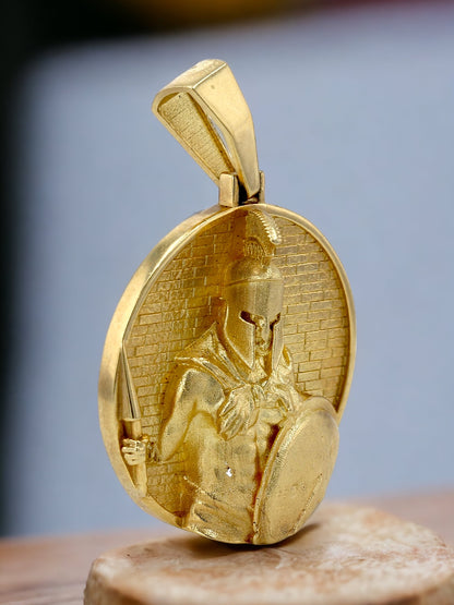 10K yellow gold 3D Roman gladiator pendant-7890