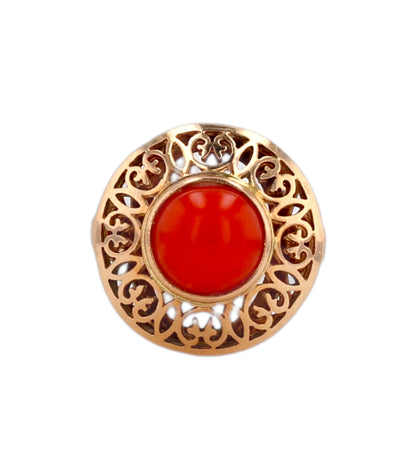 Yellow 14k red coral dome ring