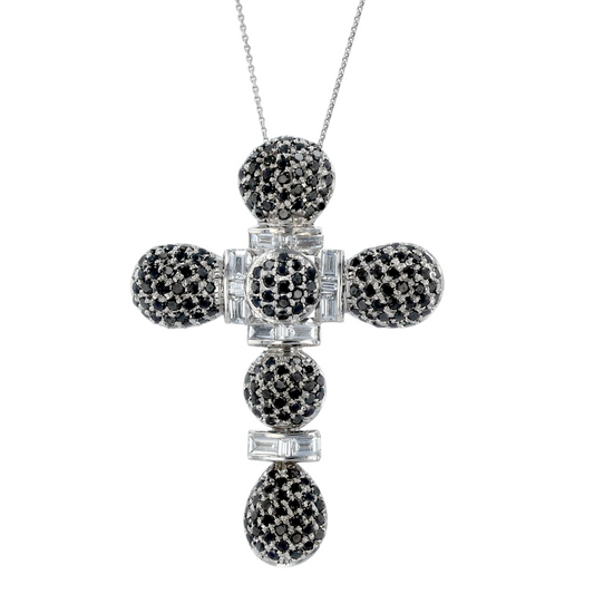 18K white gold cross ball diamonds necklace-16637