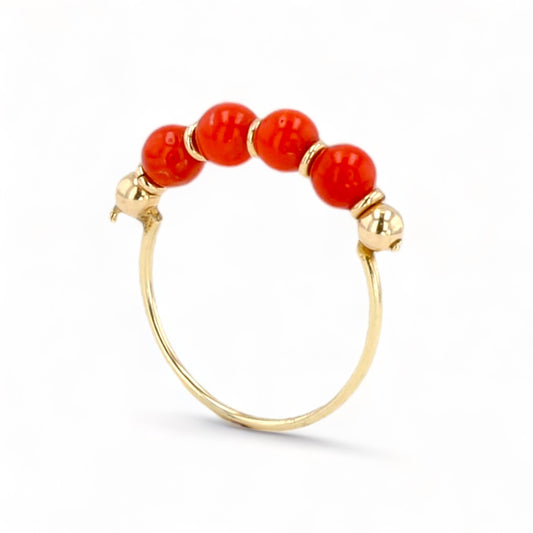 14k yellow gold rose coral solid beads ring-29740