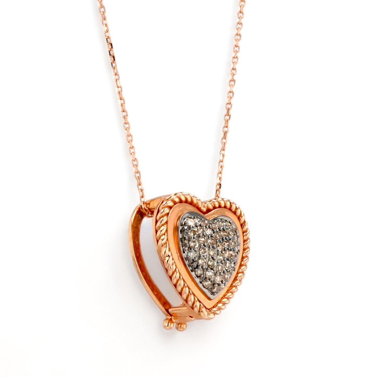 14K rose gold open shell heart diamond necklace-12134