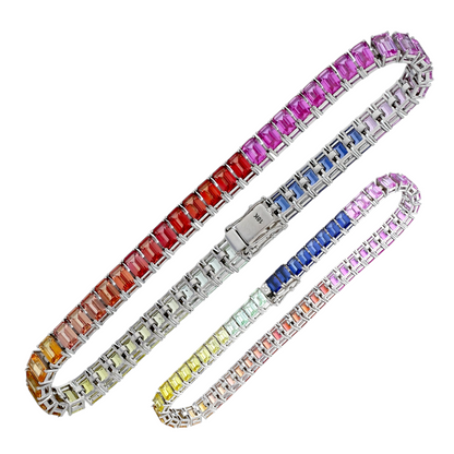 18k White gold solid rainbow color sapphire bracelet-52889