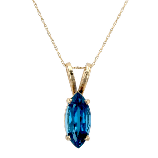 14K Yellow gold London blue topaz marquise necklace-16809