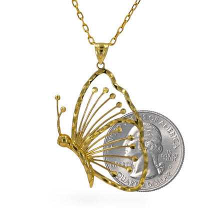 10K Yellow Gold Large Butterfly pendant Necklace -07
