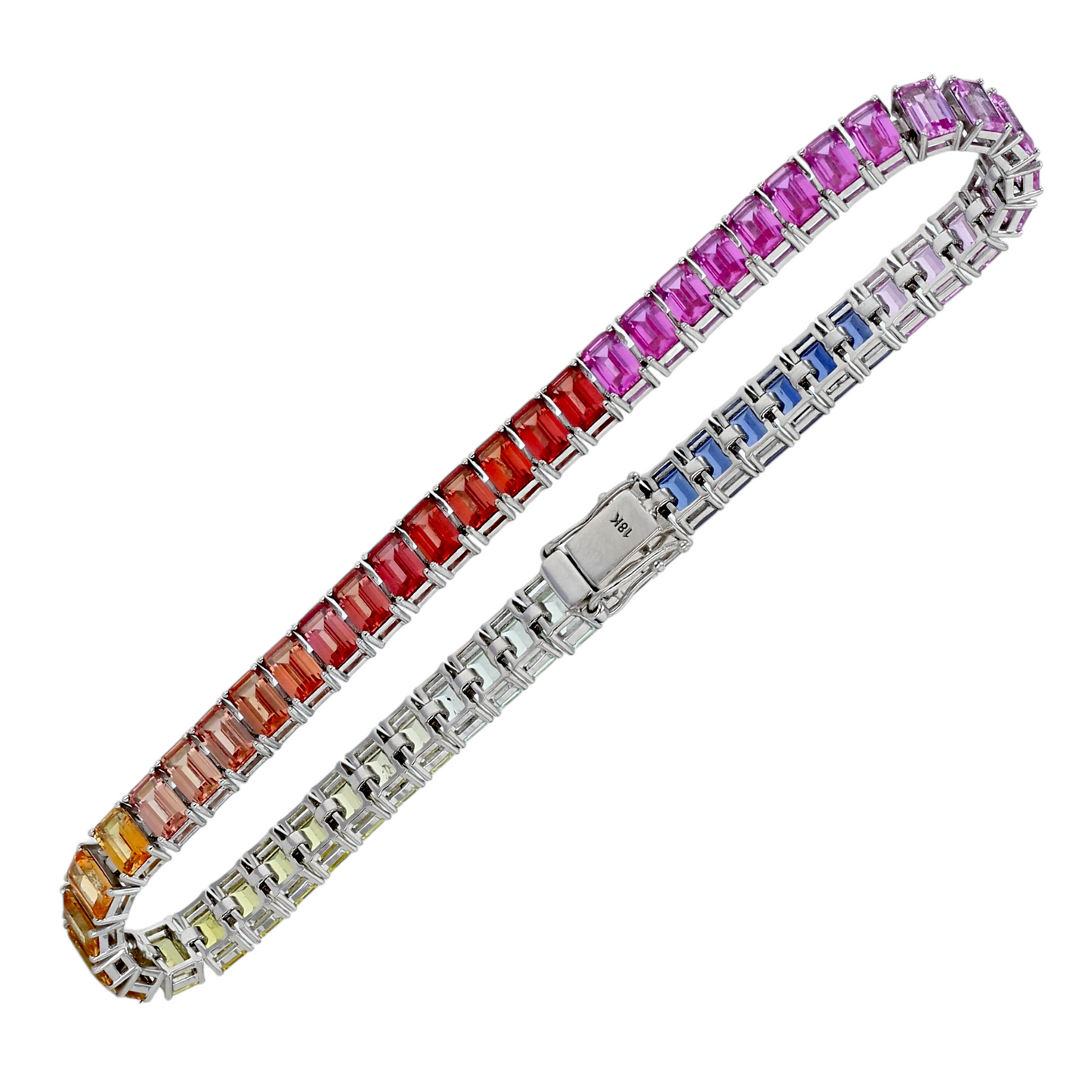 18k White gold solid rainbow color sapphire bracelet-52889