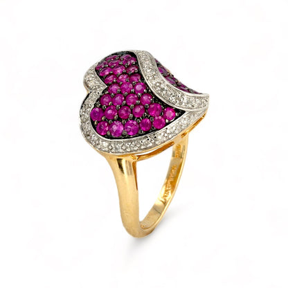 10k Yellow gold heart ruby with diamonds ring-31685
