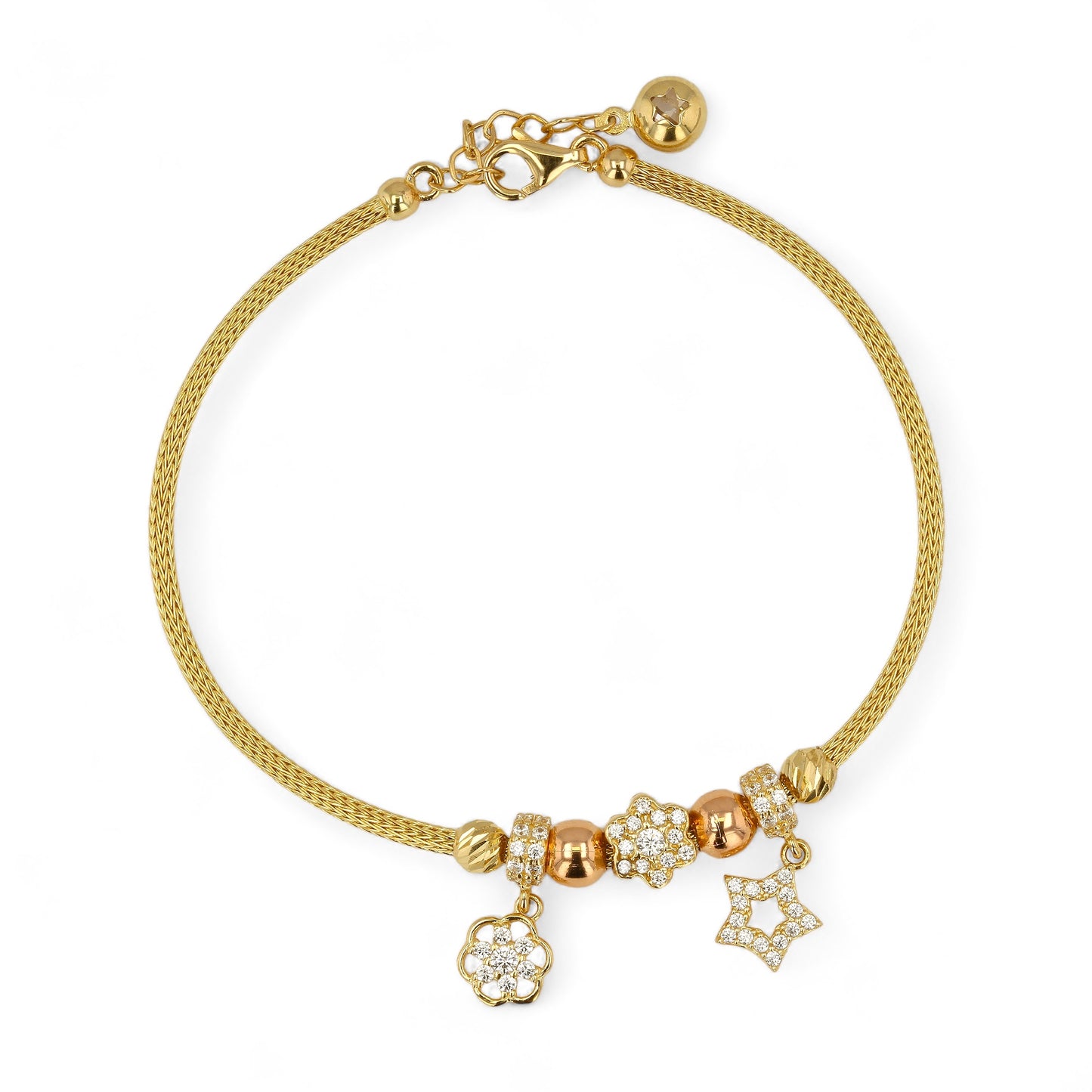 14K Yellow gold braids charms bracelet-316270