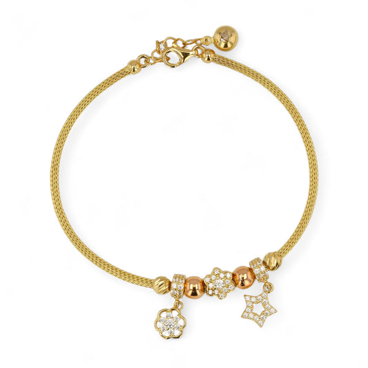 14K Yellow gold braids charms bracelet-316270