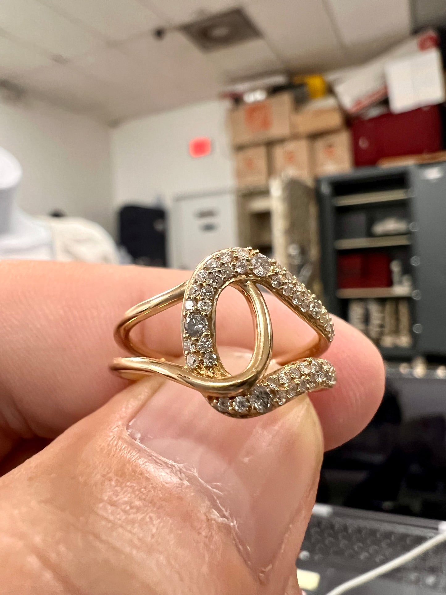 10K yellow gold bypass knot natural diamonds ring-21112